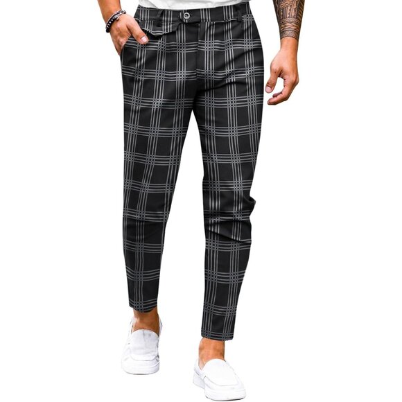 🆕 Men Black Slim Fit Pants Flat Front Stretch Skinny Tapered Casual Trousers - Picture 1 of 6
